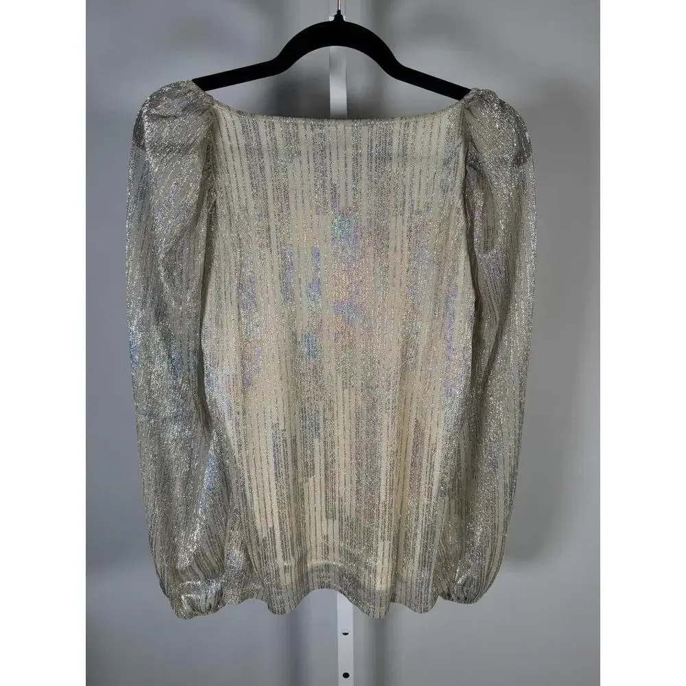 NWT Colleen Lopez Metallic Shimmer Peasant Blouse Size Small - Picture 3 of 6